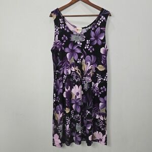Vtg Hilo Hattie Dress Black Purple Floral Hula Hawaii Travel Vacation *Altered